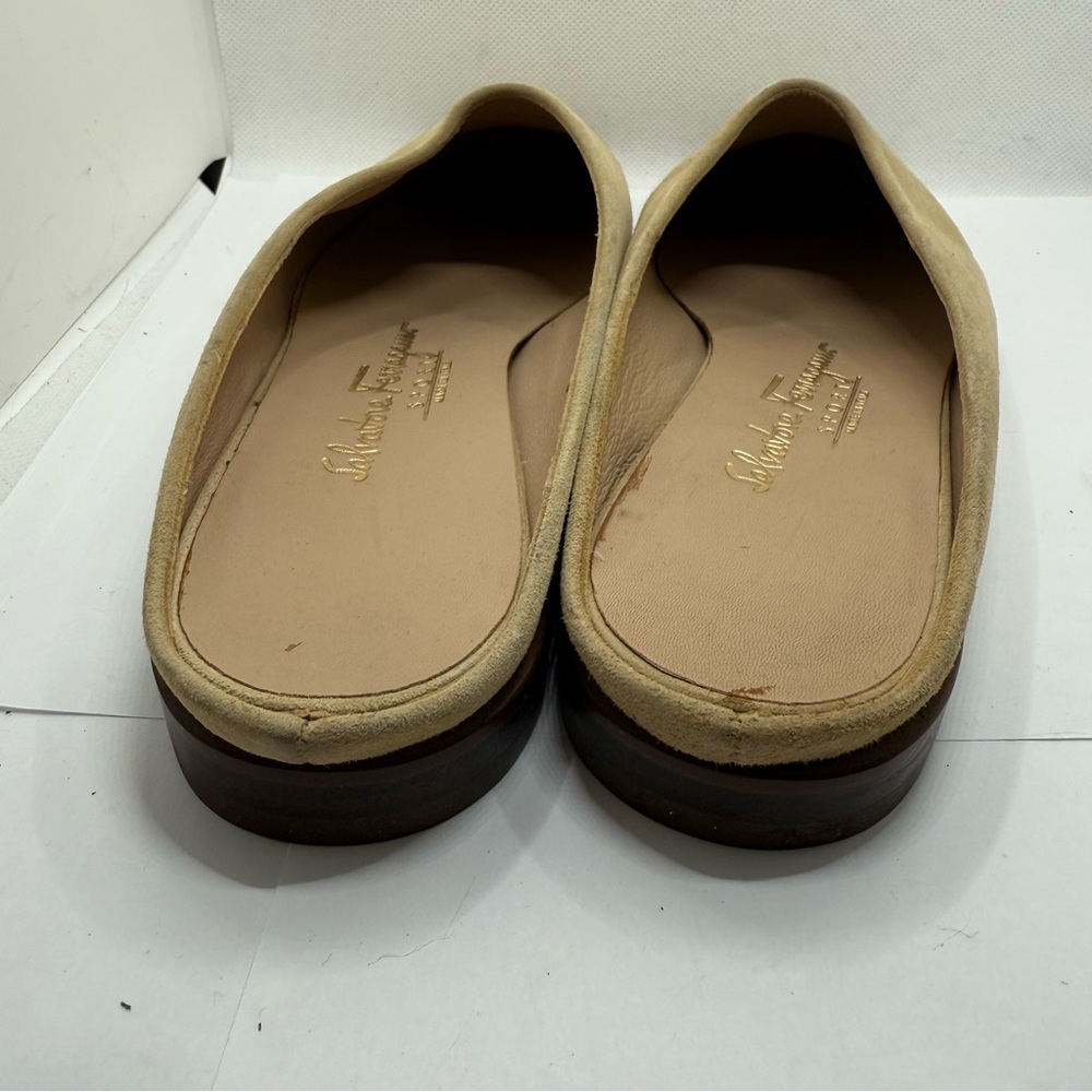 Salvatore Ferragamo Sport Khaki Light Tan Suede Mule Loafer Slip-On Flats - Picture 5 of 9